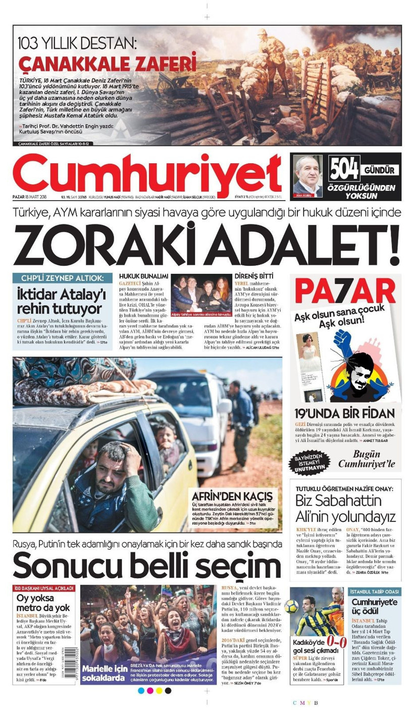 Gazete manşetleri 18 Mart 2018 Hürriyet - Sözcü - Fanatik - Resim: 4