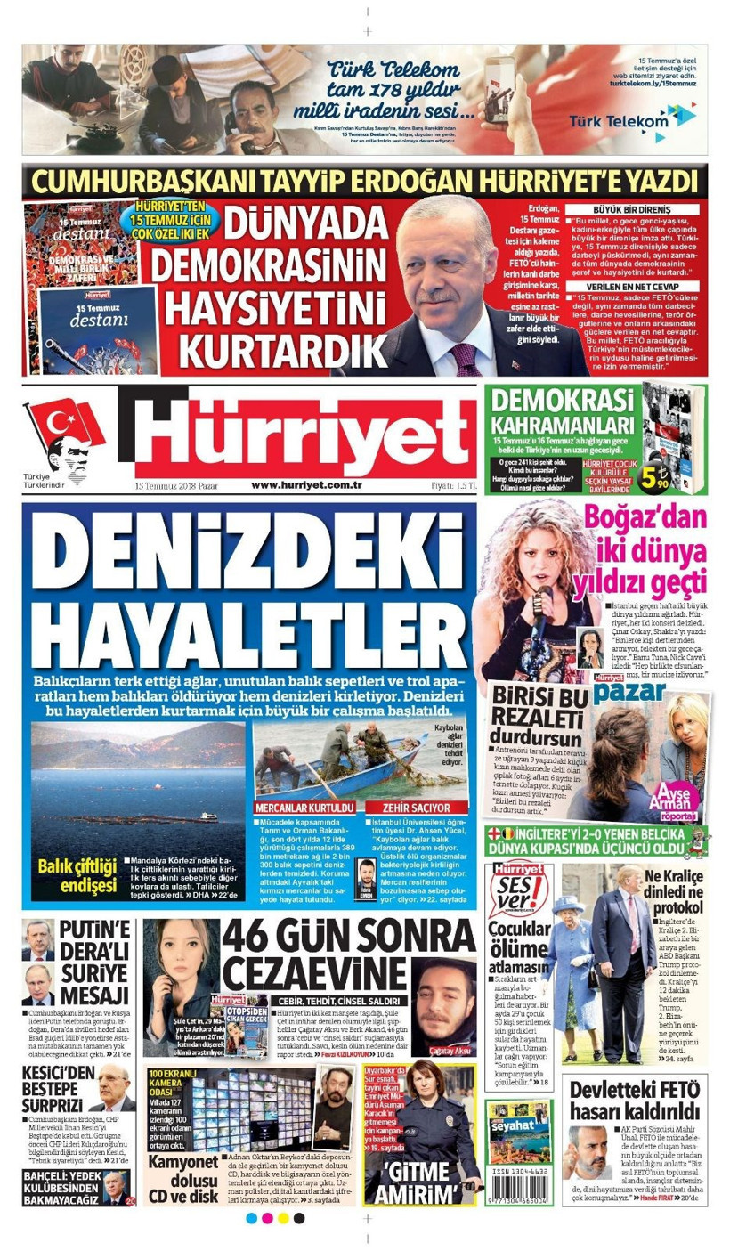Gazete manşetleri 15 Temmuz 2018 Hürriyet - Sözcü - Fanatik - Resim: 1