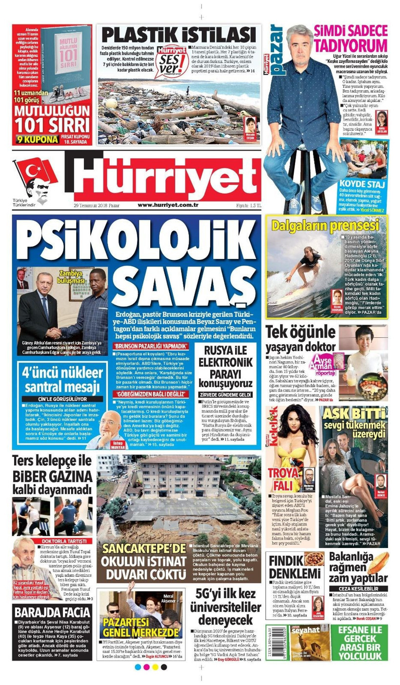 Gazete manşetleri 28 Temmuz 2018 Hürriyet - Posta - Fanatik - Resim: 1