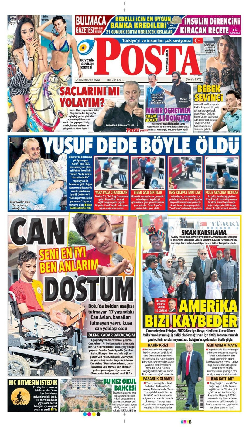 Gazete manşetleri 28 Temmuz 2018 Hürriyet - Posta - Fanatik - Resim: 3
