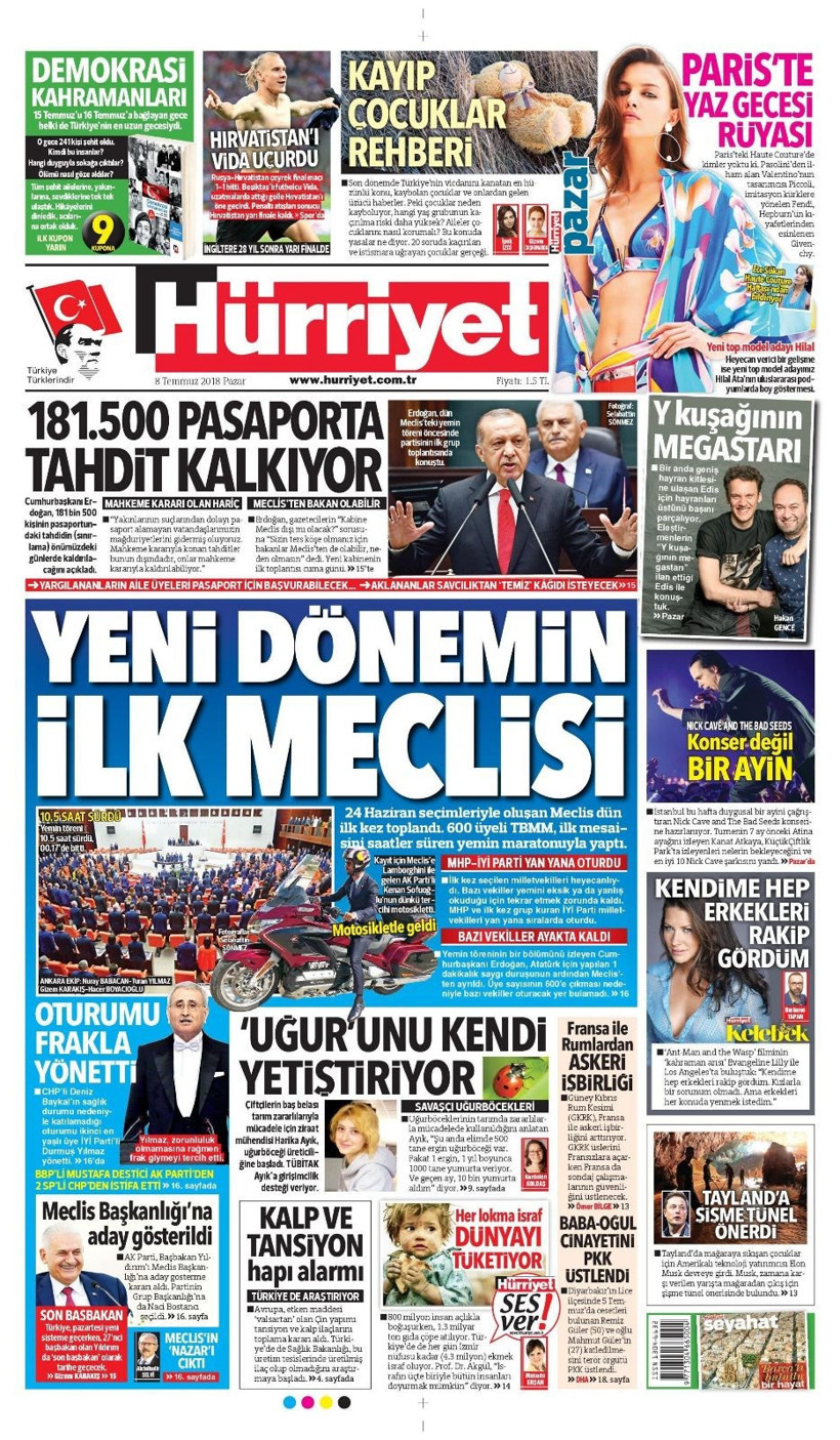Gazete manşetleri 8 Temmuz 2018 Hürriyet - Sözcü - Fanatik - Resim: 2