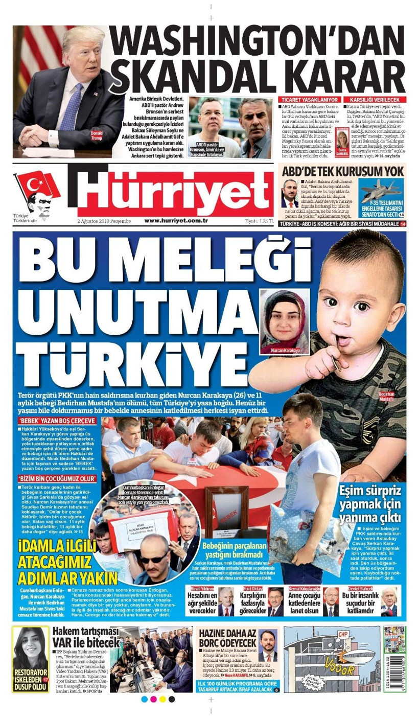 Gazete manşetleri 2 Ağustos 2018 Hürriyet - Posta - Sabah - Resim: 2