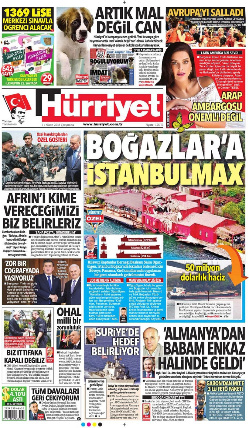 Gazete manşetleri 11 Nisan 2018 Hürriyet - Sözcü - Posta - Resim: 3