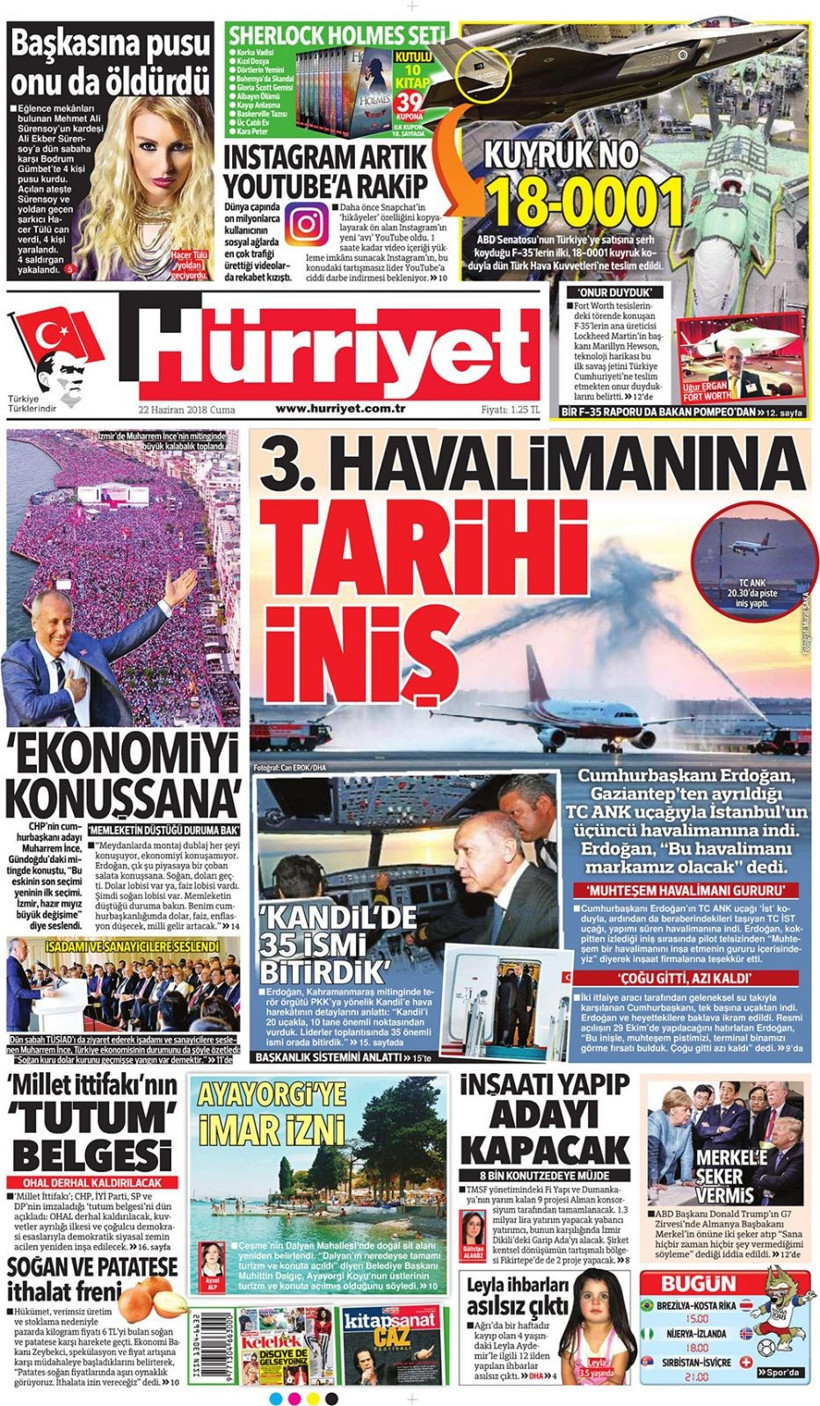 Gazete manşetleri 22 Haziran 2018 Hürriyet - Sözcü - Habertürk - Resim: 4