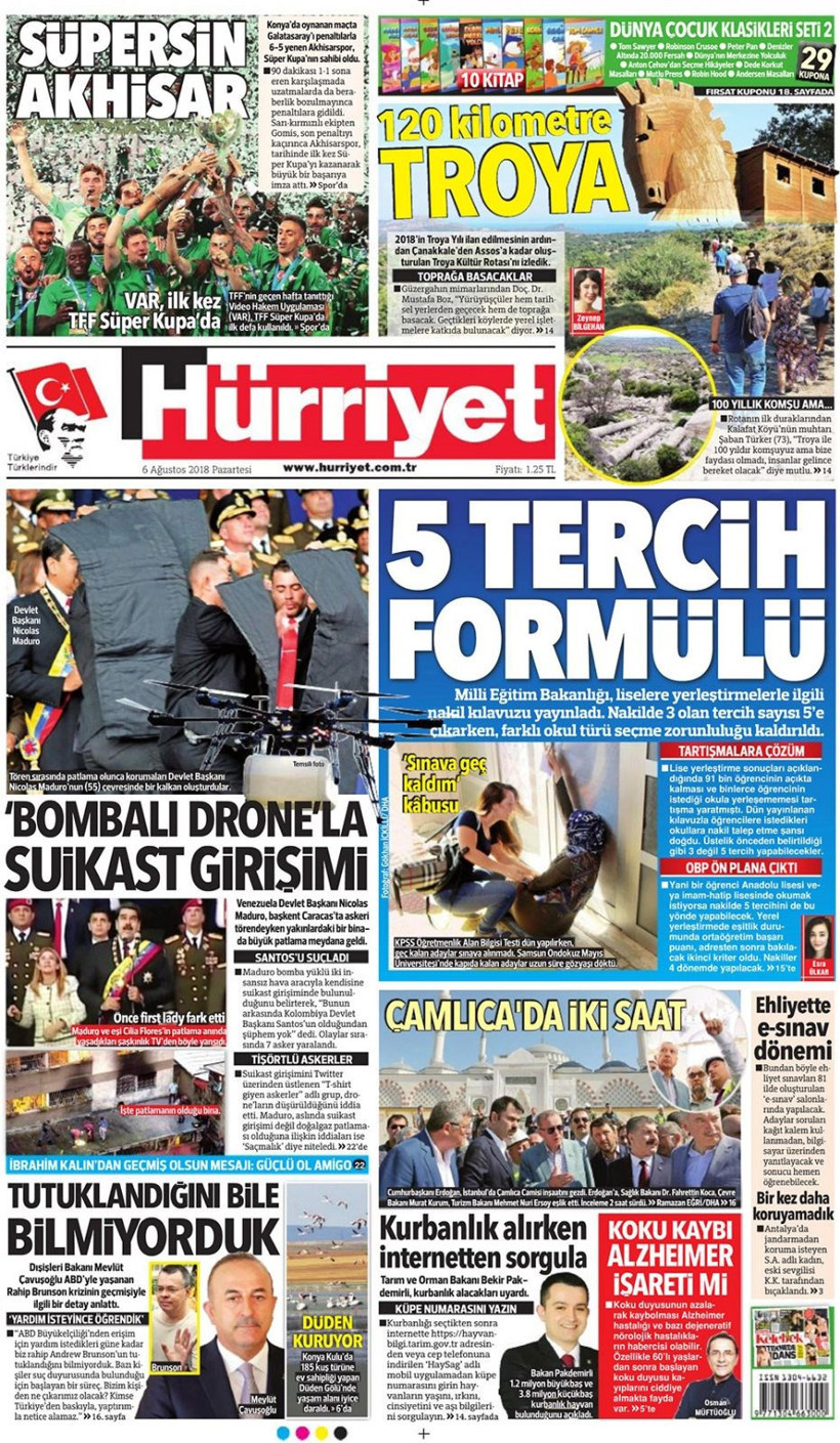 Gazete manşetleri 6 Ağustos 2018 Hürriyet - Posta - Sabah - Resim: 1