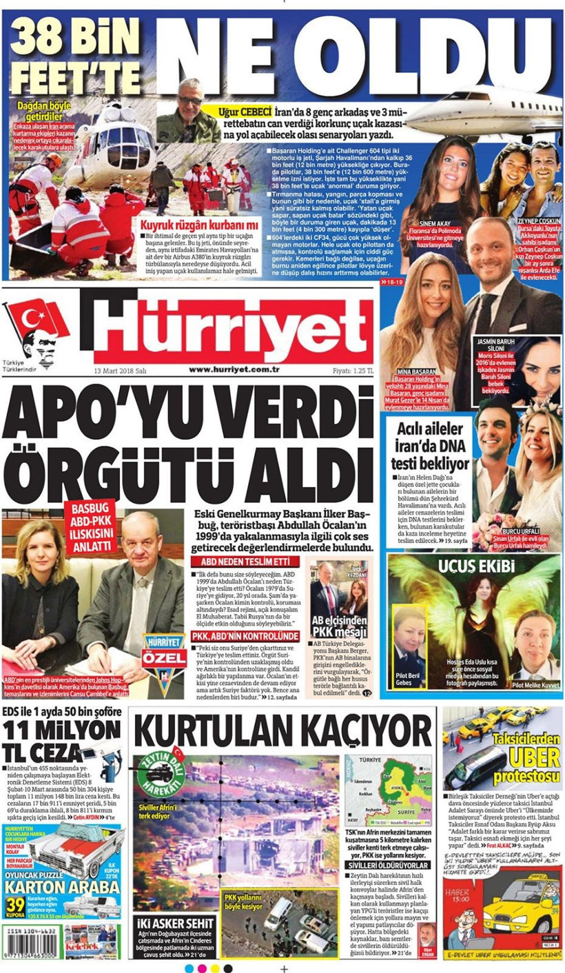 Gazete manşetleri 13 Mart 2018 Hürriyet - Sözcü - Posta - Resim: 3