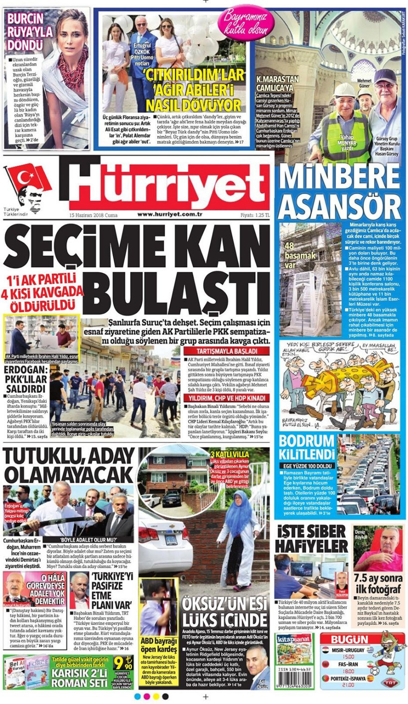 Gazete manşetleri 15 Haziran 2018 Hürriyet - Sözcü - Habertürk - Resim: 2