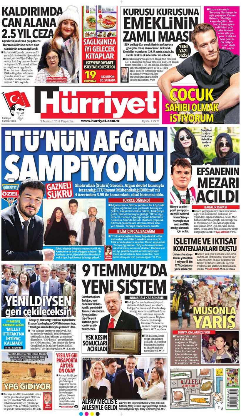 Gazete manşetleri 5 Temmuz 2018 Hürriyet - Sözcü - Habertürk - Resim: 4