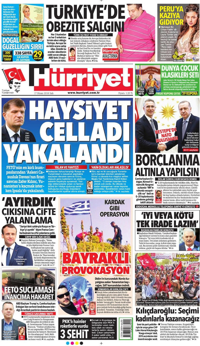 Gazete manşetleri 17 Nisan 2018 Hürriyet - Sözcü - Posta - Resim: 2