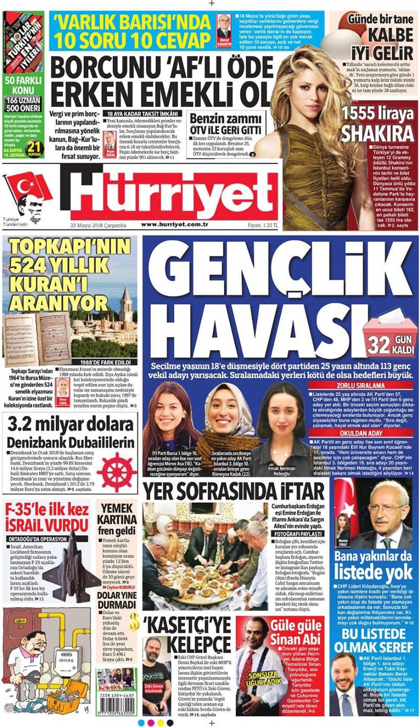 Gazete manşetleri 23 Mayıs 2018 Hürriyet - Sözcü - Habertürk - Resim: 4