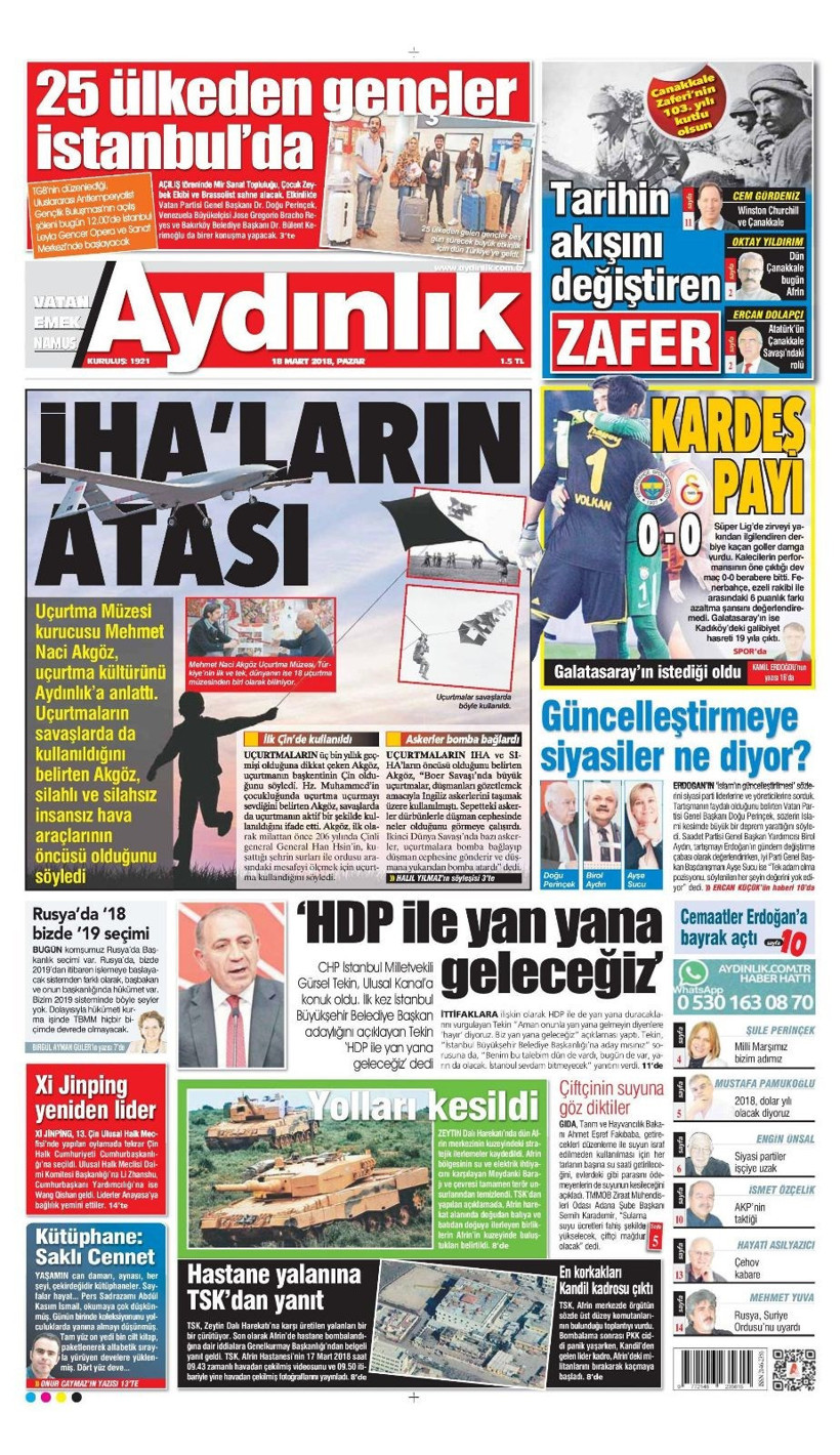 Gazete manşetleri 18 Mart 2018 Hürriyet - Sözcü - Fanatik - Resim: 3