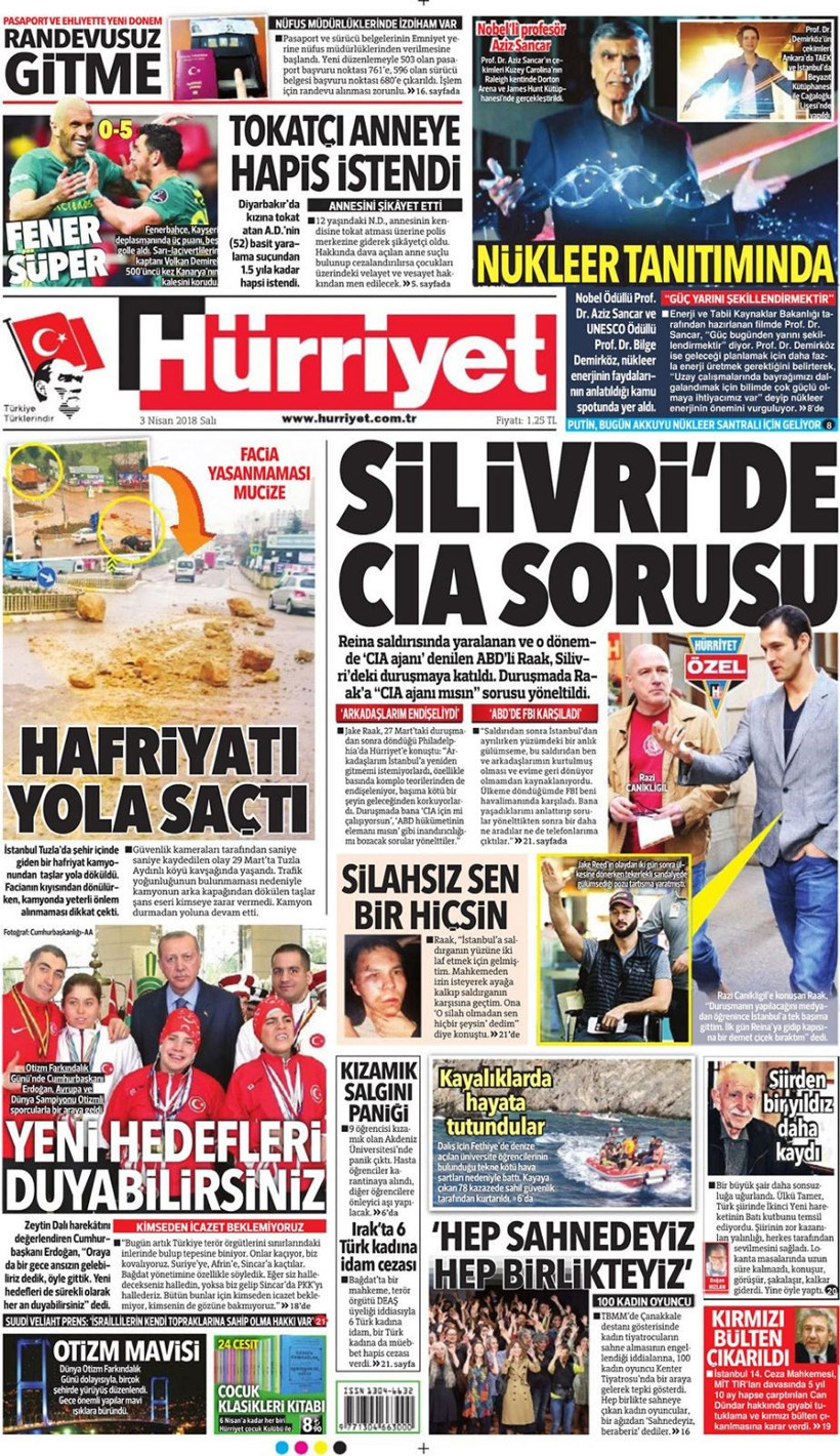 Gazete manşetleri  3 Nisan 2018 Hürriyet - Sözcü - Posta - Resim: 2