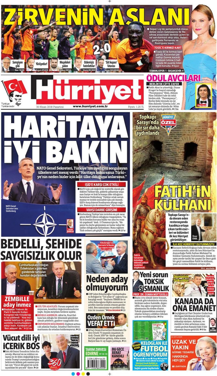 Gazete manşetleri 30 Nisan 2018 Hürriyet - Sözcü - Fanatik - Resim: 4