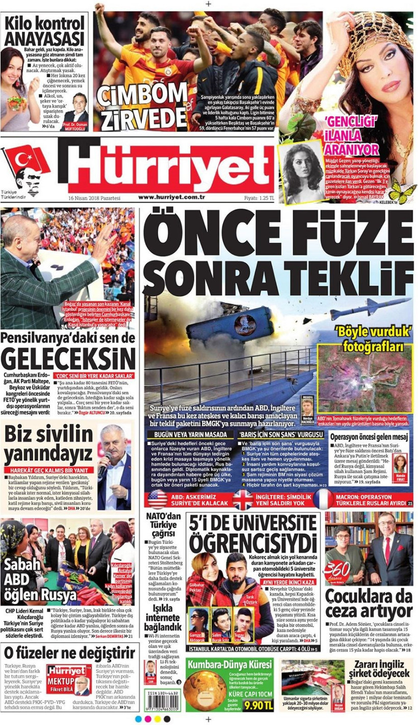 Gazete manşetleri 16 Nisan 2018 Hürriyet - Sözcü - Fanatik - Resim: 2