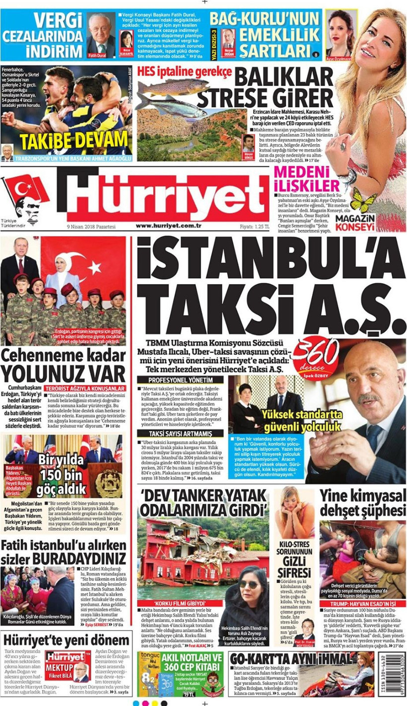Gazete manşetleri 9 Nisan 2018 Hürriyet - Sözcü - Fanatik - Resim: 1