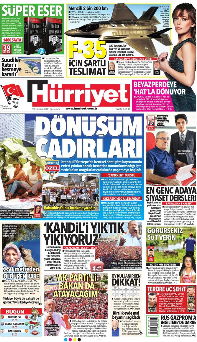 Gazete manşetleri 20 Haziran 2018 Hürriyet - Sözcü - Sabah - Resim: 2