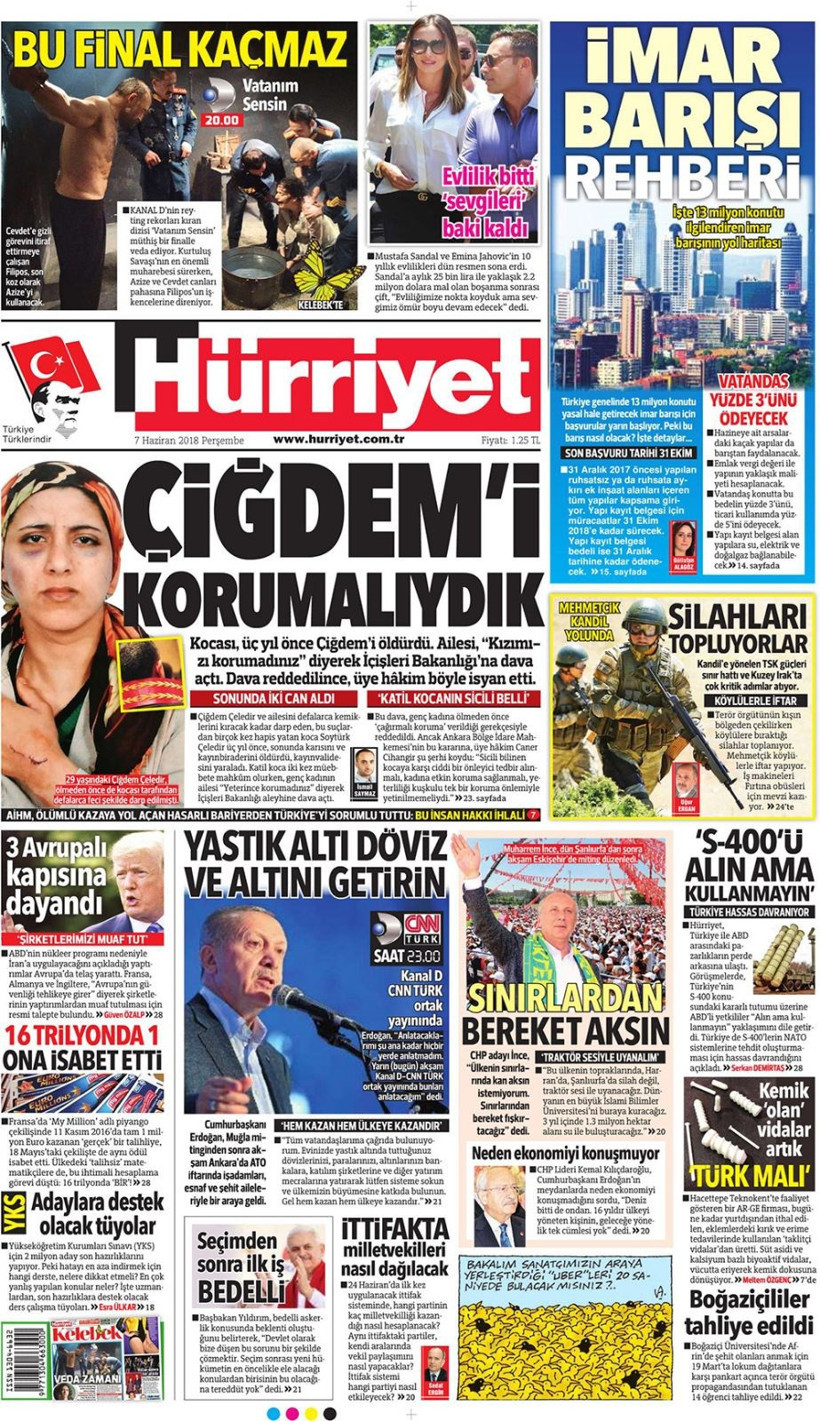 Gazete manşetleri 7 Haziran 2018 Hürriyet - Sözcü - Sabah - Resim: 2