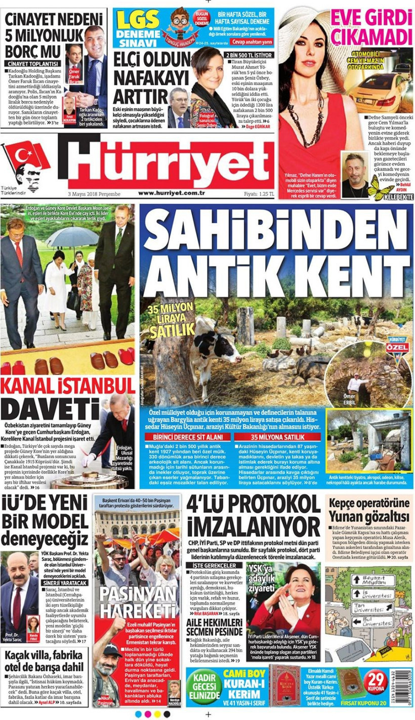Gazete manşetleri 3 Mayıs 2018 Hürriyet - Sözcü - Posta - Resim: 4