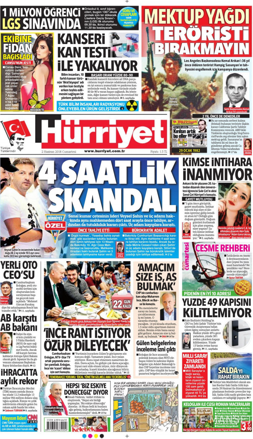 Gazete manşetlerinde bugün neler var 2 Haziran 2018? Sözcü - Hürriyet - Posta - Resim: 2