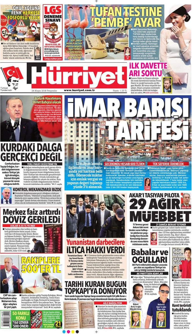 Gazete manşetleri 24 Mayıs 2018 Hürriyet - Sözcü - Habertürk - Resim: 4