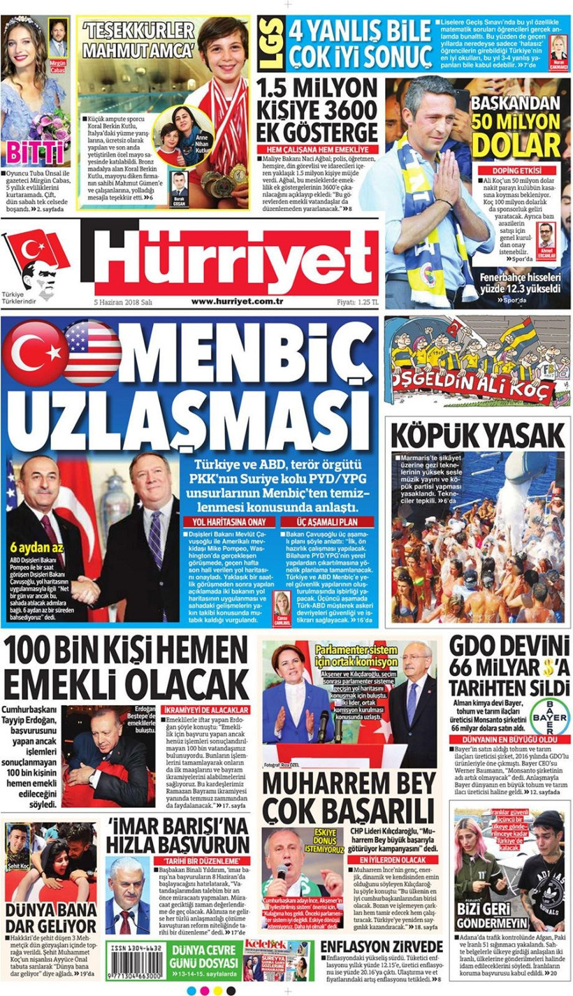 Gazete manşetleri 5 Haziran 2018 Hürriyet - Sözcü - Fanatik - Resim: 3