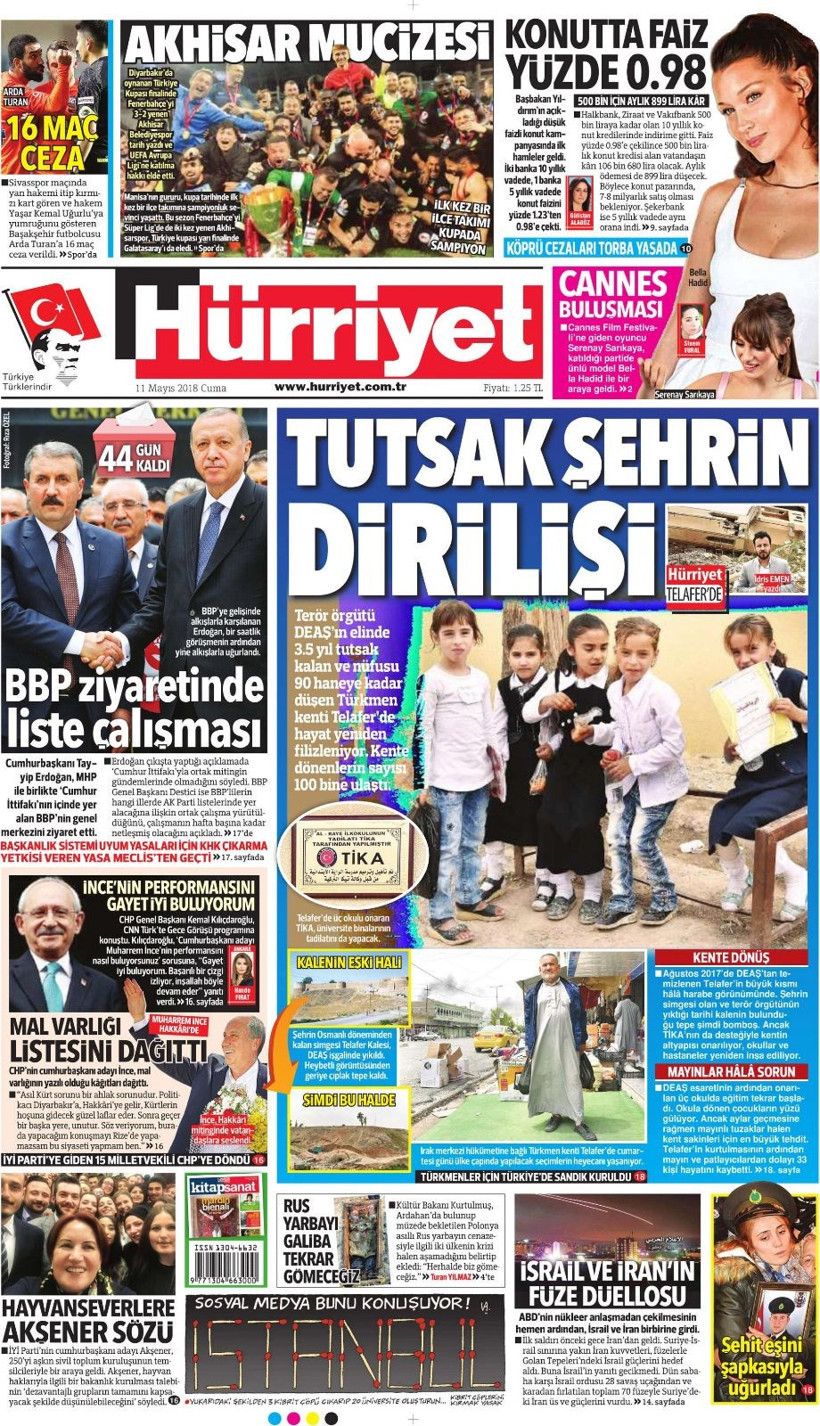 Gazete manşetleri 11 Mayıs 2018 Hürriyet - Sözcü - Habertürk - Resim: 3