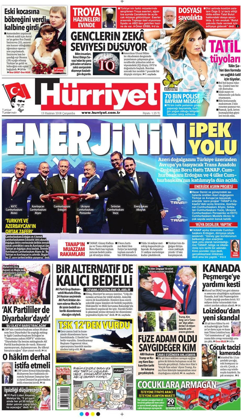 Gazete manşetleri 13 Haziran 2018 Hürriyet - Sözcü - Habertürk - Resim: 2