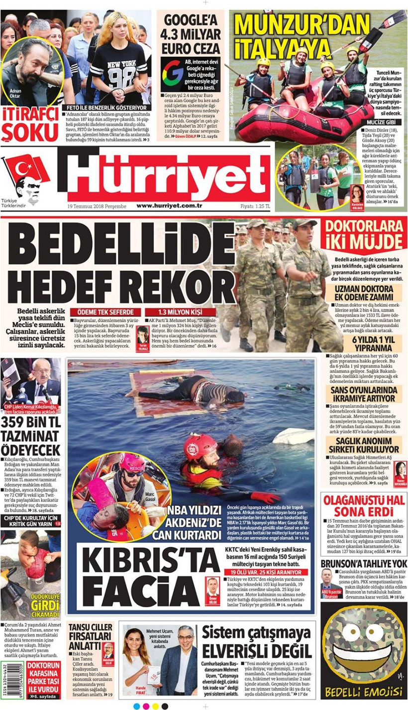Gazete manşetleri 19 Temmuz 2018 Hürriyet - Posta - Sabah - Resim: 3