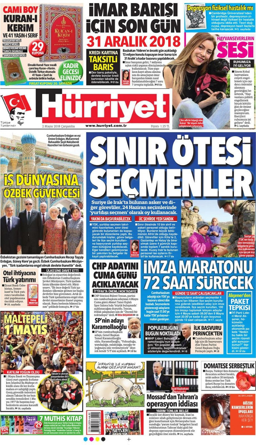 Gazete manşetleri 2 Mayıs 2018 Hürriyet - Sözcü - Habertürk - Resim: 3