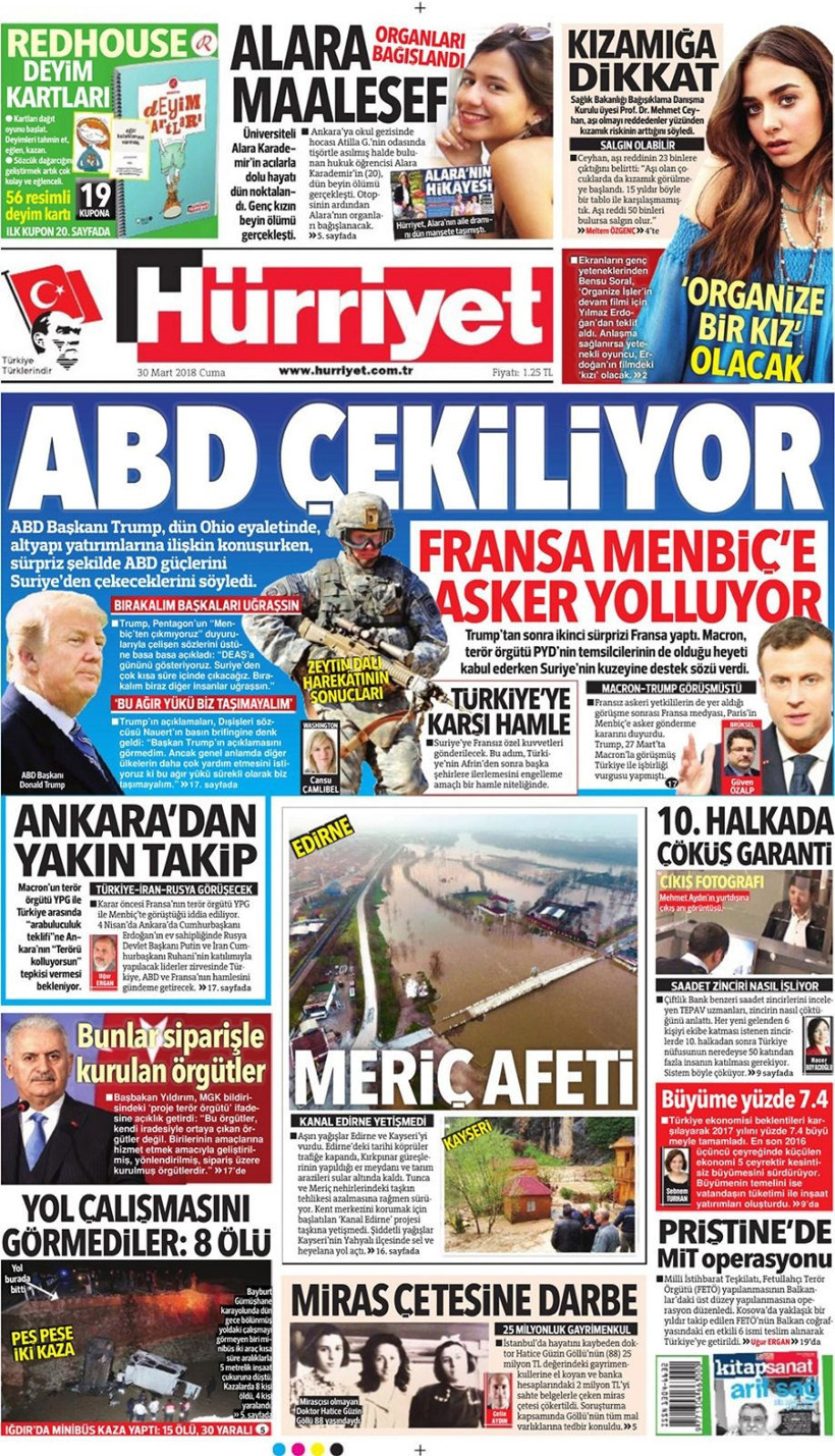 Gazete manşetleri 30 Mart 2018 Hürriyet - Sözcü - Fanatik - Resim: 2