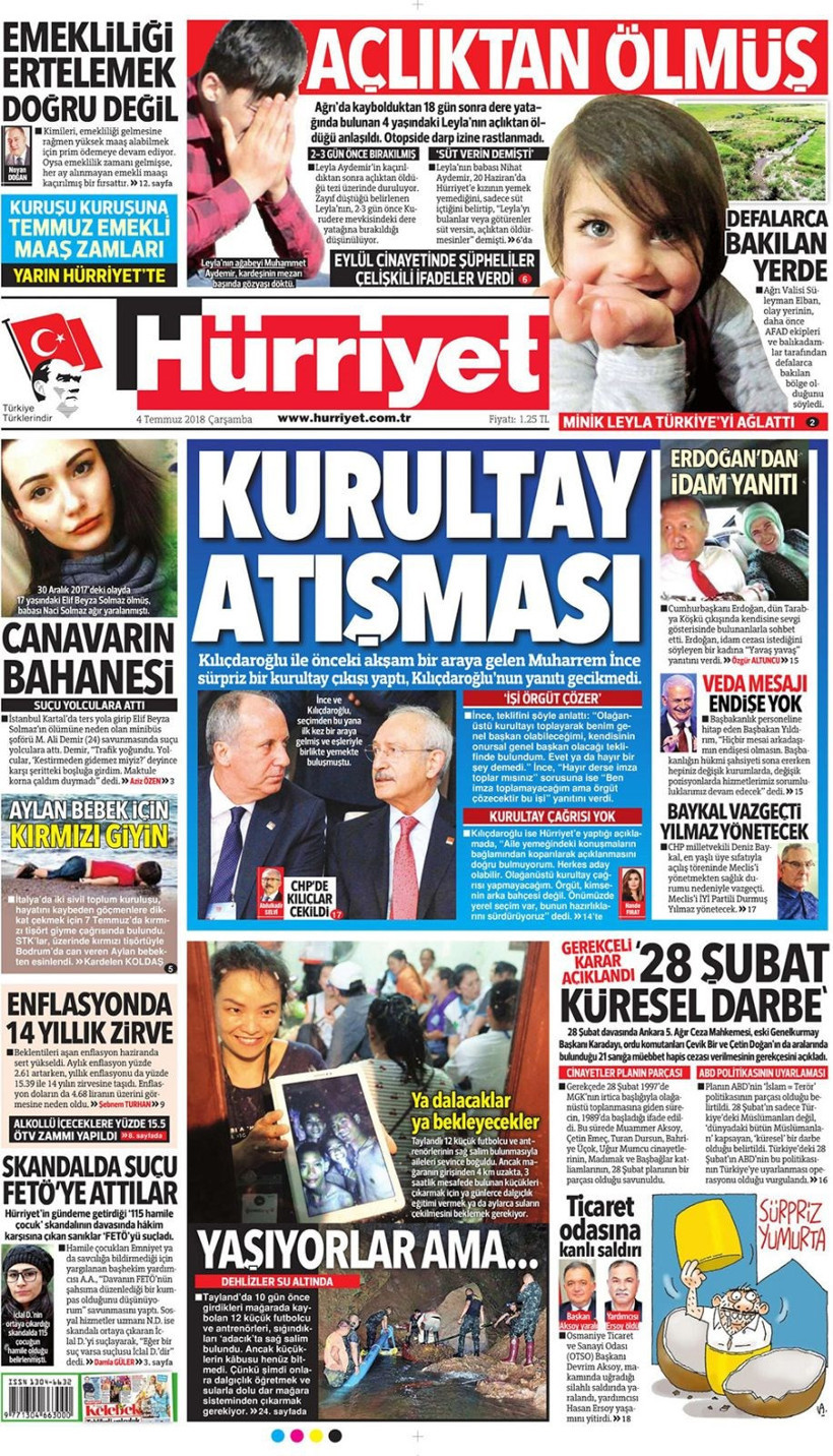 Gazete manşetleri 4 Temmuz 2018 Hürriyet - Sözcü - Habertürk - Resim: 2