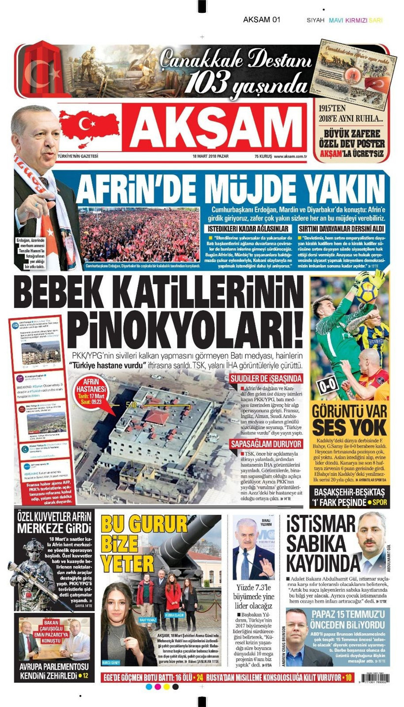 Gazete manşetleri 18 Mart 2018 Hürriyet - Sözcü - Fanatik - Resim: 2