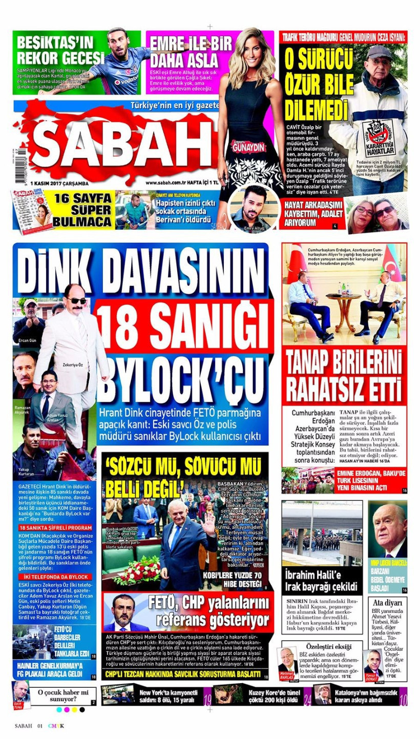 Gazete manşetleri Sözcü - Hürriyet - Sabah 1 Kasım 2017 - Resim: 4