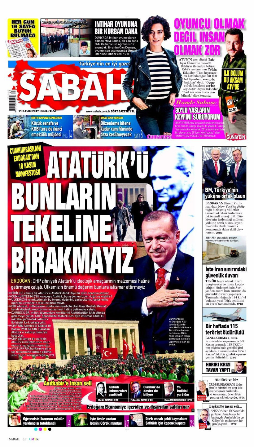 Gazete manşetleri Sözcü - Fanatik - Hürriyet 11 Kasım 2017 - Resim: 3