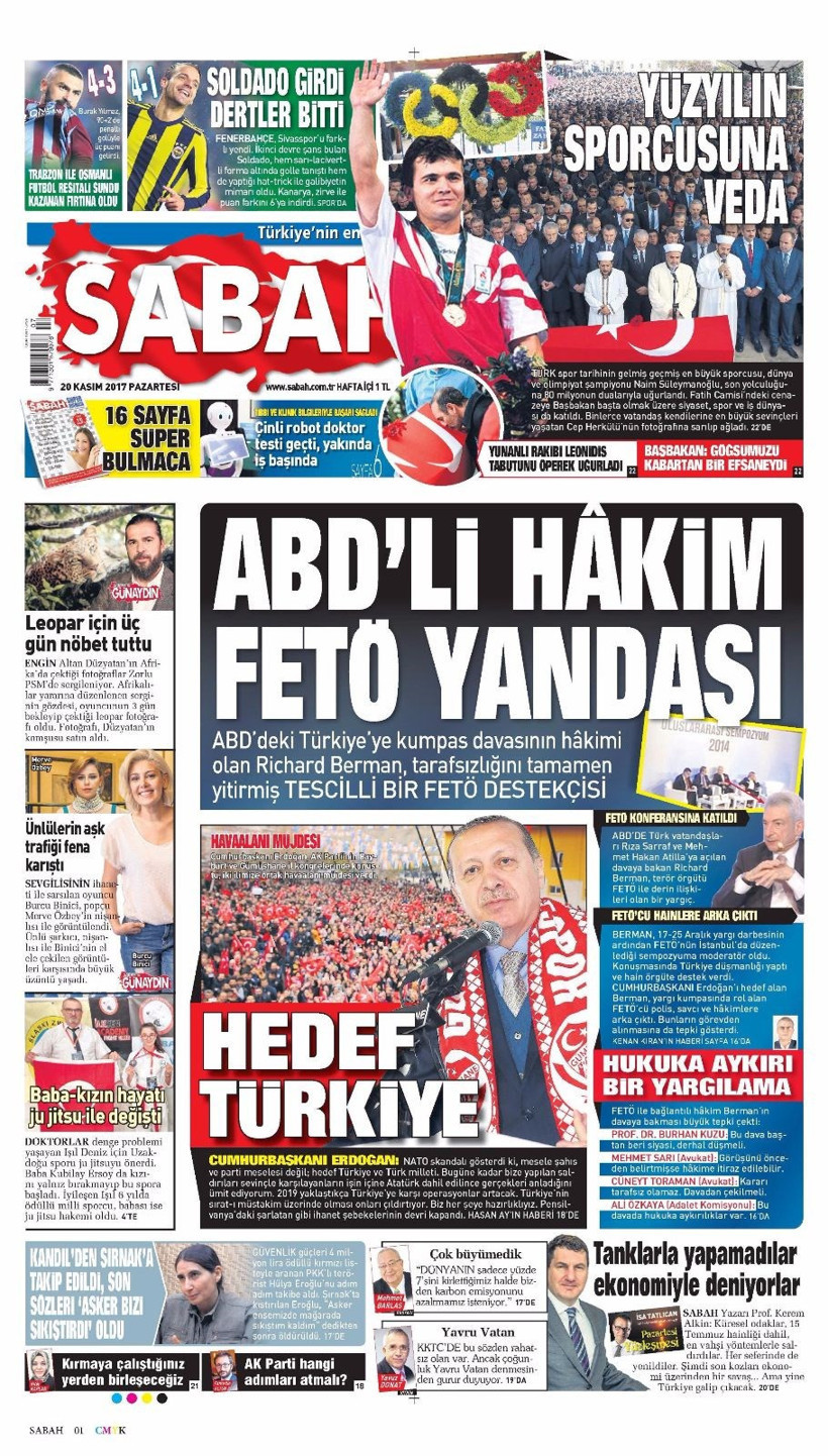 Gazete manşetleri Hürriyet - Sözcü - Fanatik 20 Kasım 2017 - Resim: 2