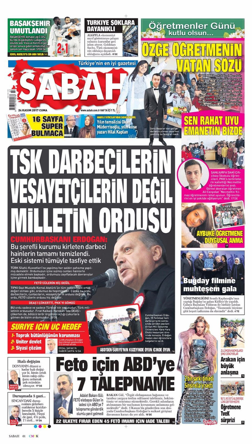 Gazete manşetleri Sözcü - Hürriyet - Milliyet 24 Kasım 2017 - Resim: 4