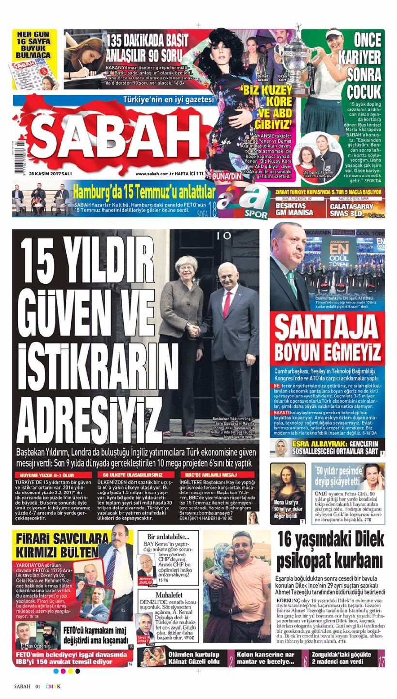 Gazete manşetleri Sözcü - Hürriyet - Milliyet 28 Kasım 2017 - Resim: 3