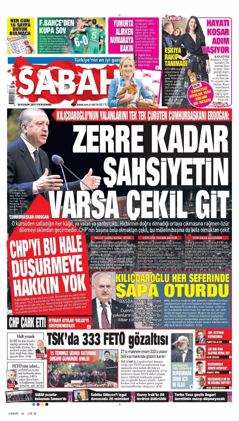 Gazete manşetleri Hürriyet - Milliyet - Sözcü 30 Kasım 2017 - Resim: 4