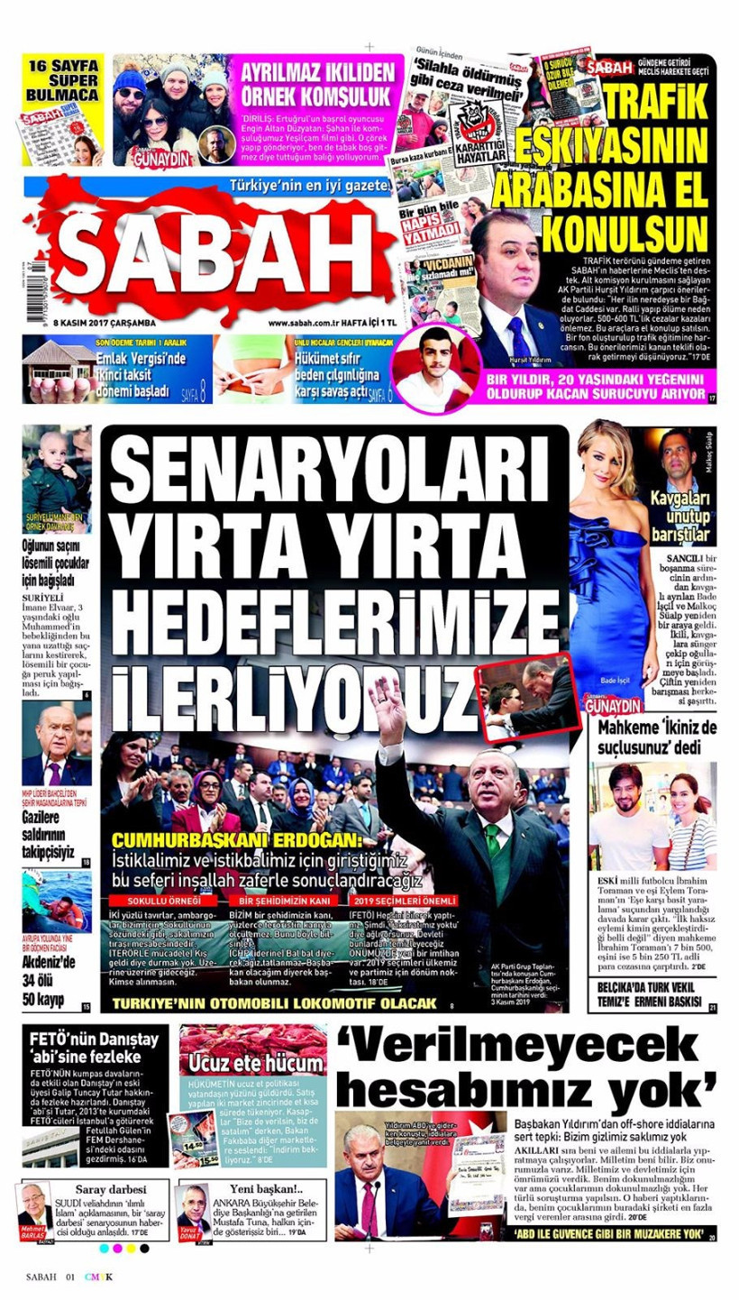 Gazete manşetleri Sözcü - Hürriyet - Habertürk 8 Kasım 2017 - Resim: 4