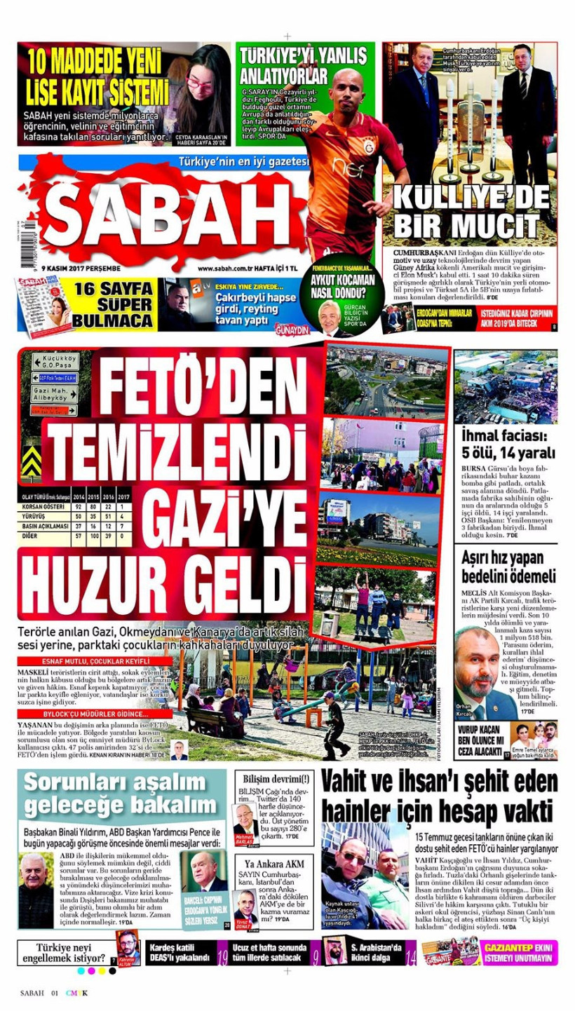 Gazete manşetleri Sözcü - Hürriyet - Milliyet 9 Kasım 2017 - Resim: 2