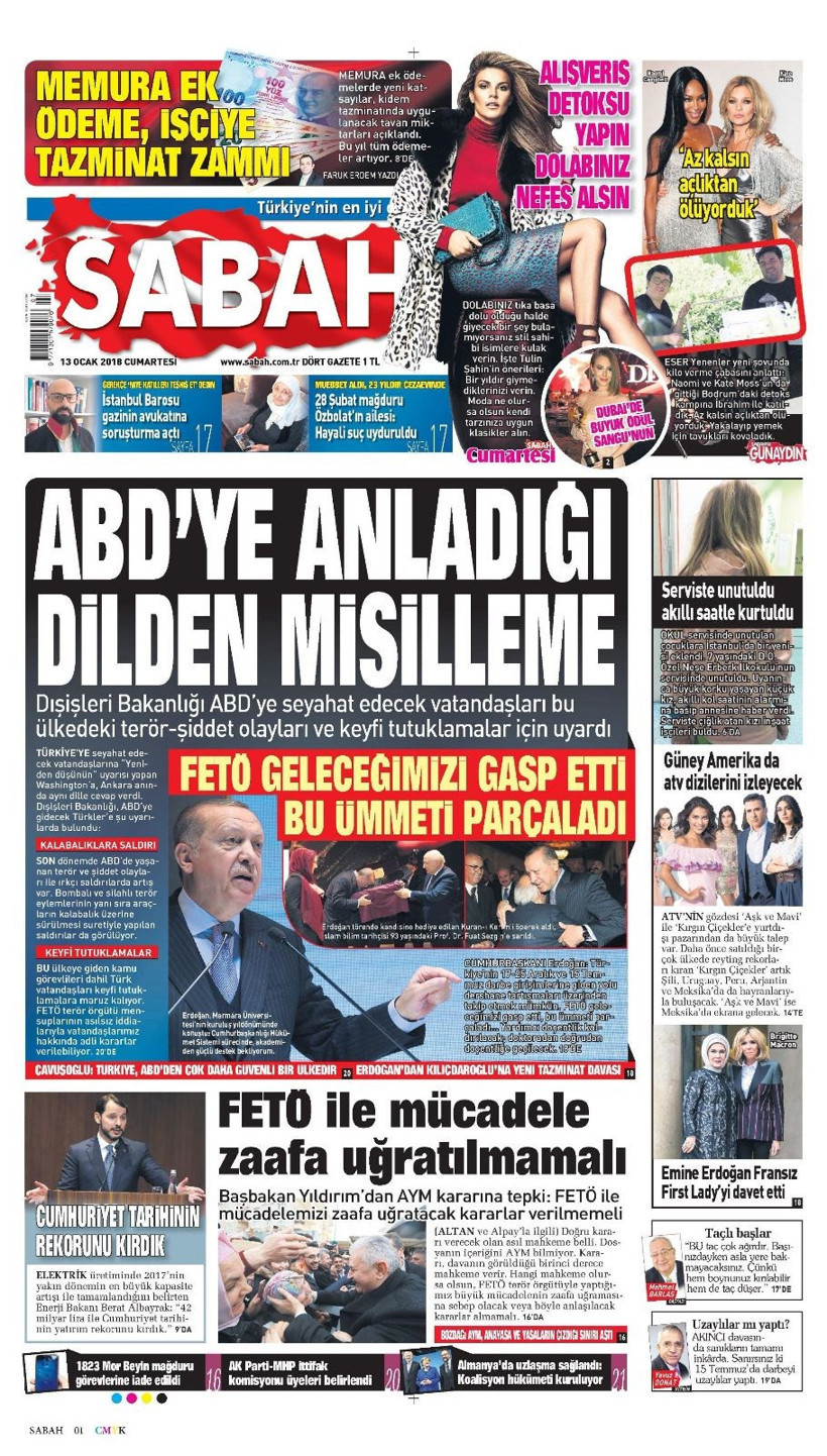 Gazete manşetleri Hürriyet - Sözcü - Fanatik 13 Ocak 2018 - Resim: 4