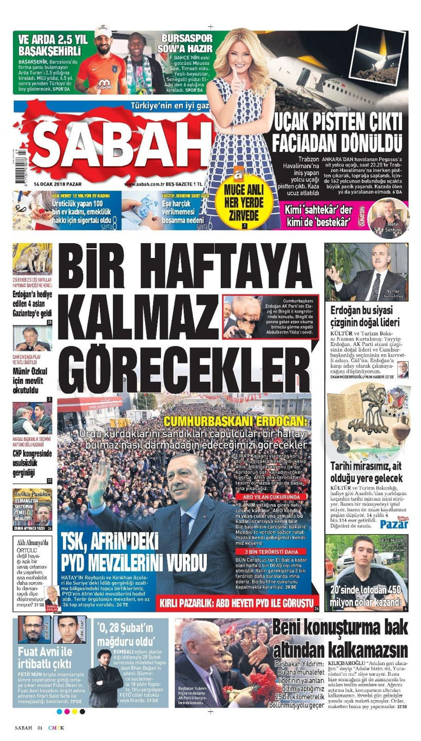 Gazete manşetleri Hürriyet - Sözcü - Fanatik 14 Ocak 2018 - Resim: 3