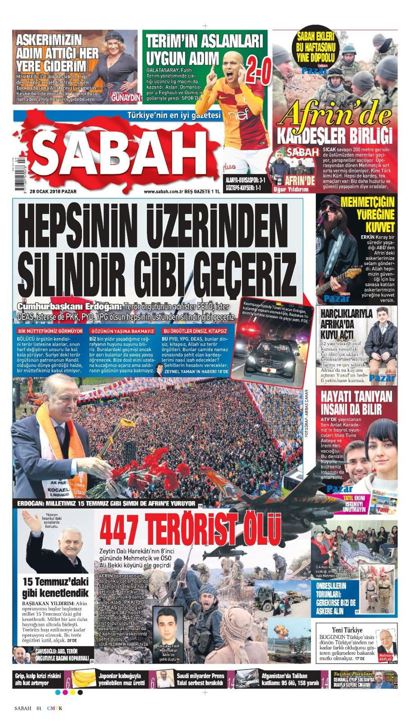 Gazete manşetleri Sözcü - Hürriyet - Sözcü 28 Ocak 2018 - Resim: 1