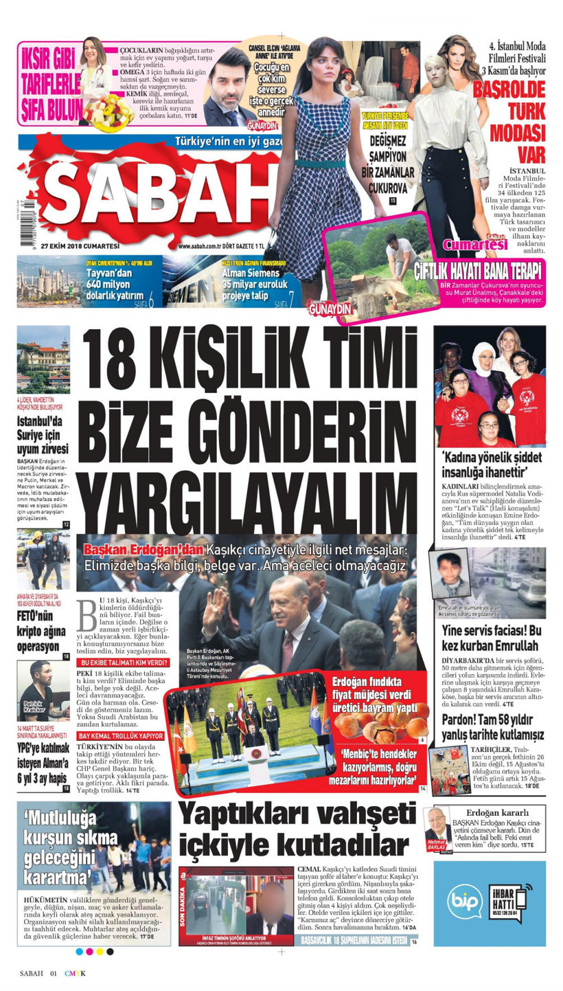 Gazete manşetleri 27 Ekim 2018 Sözcü - Hürriyet - Posta - Milliyet - Resim: 3