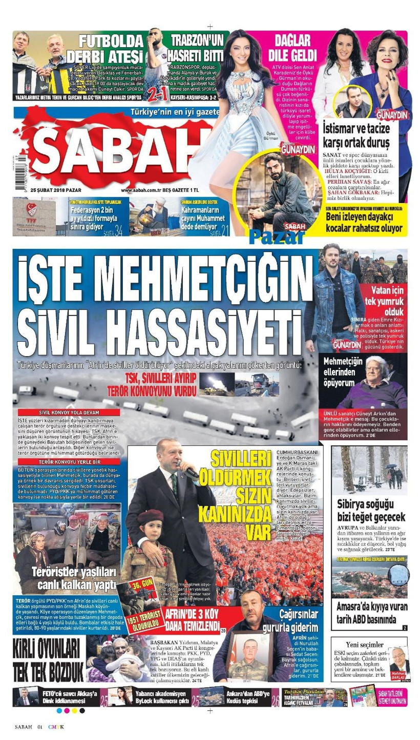 Gazete manşetleri 25 Şubat 2018 Hürriyet - Sözcü - Posta - Resim: 4