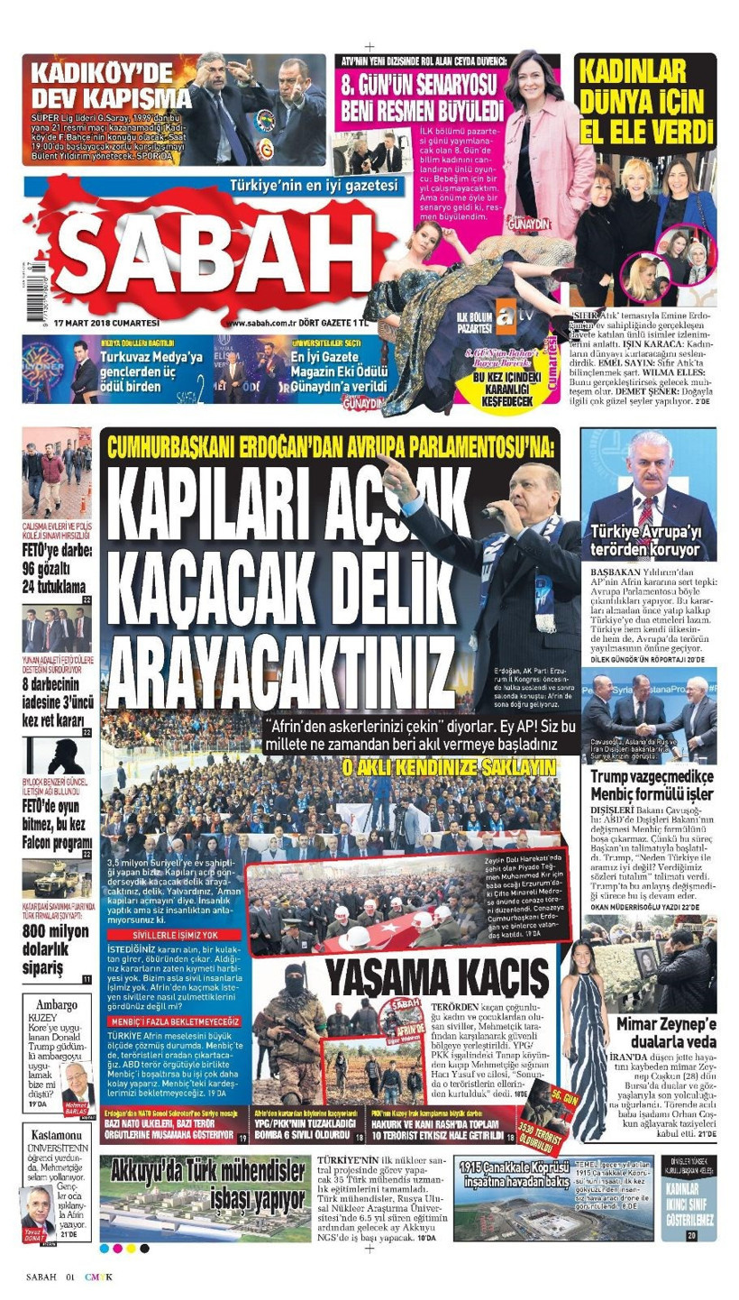 17 Mart 2018 Cumartesi gazete manşetlerinde neler var - Resim: 2