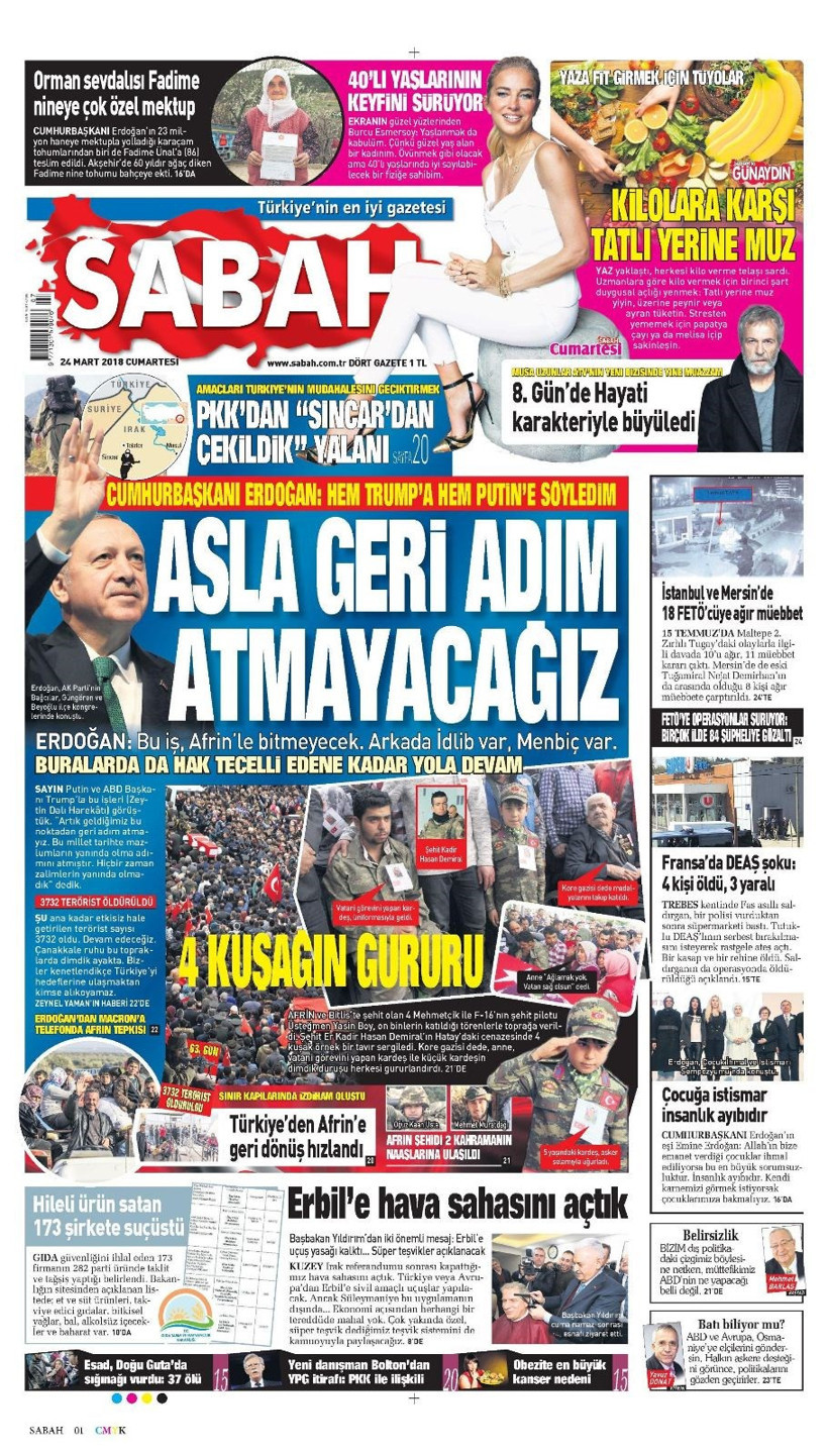 Gazete manşetleri 24 Mart 2018 Hürriyet - Sözcü - Posta - Resim: 3