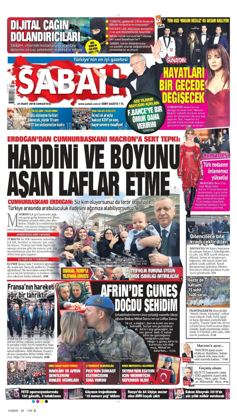 Gazete Manşetleri 31 Mart 2018 Hürriyet Sabah Fanatik - Resim: 4