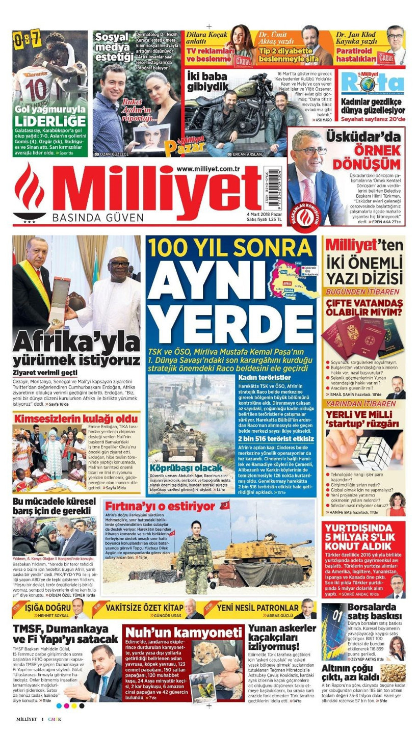 Gazete manşetleri 4 Mart 2018 Hürriyet - Sözcü - Fanatik - Resim: 2