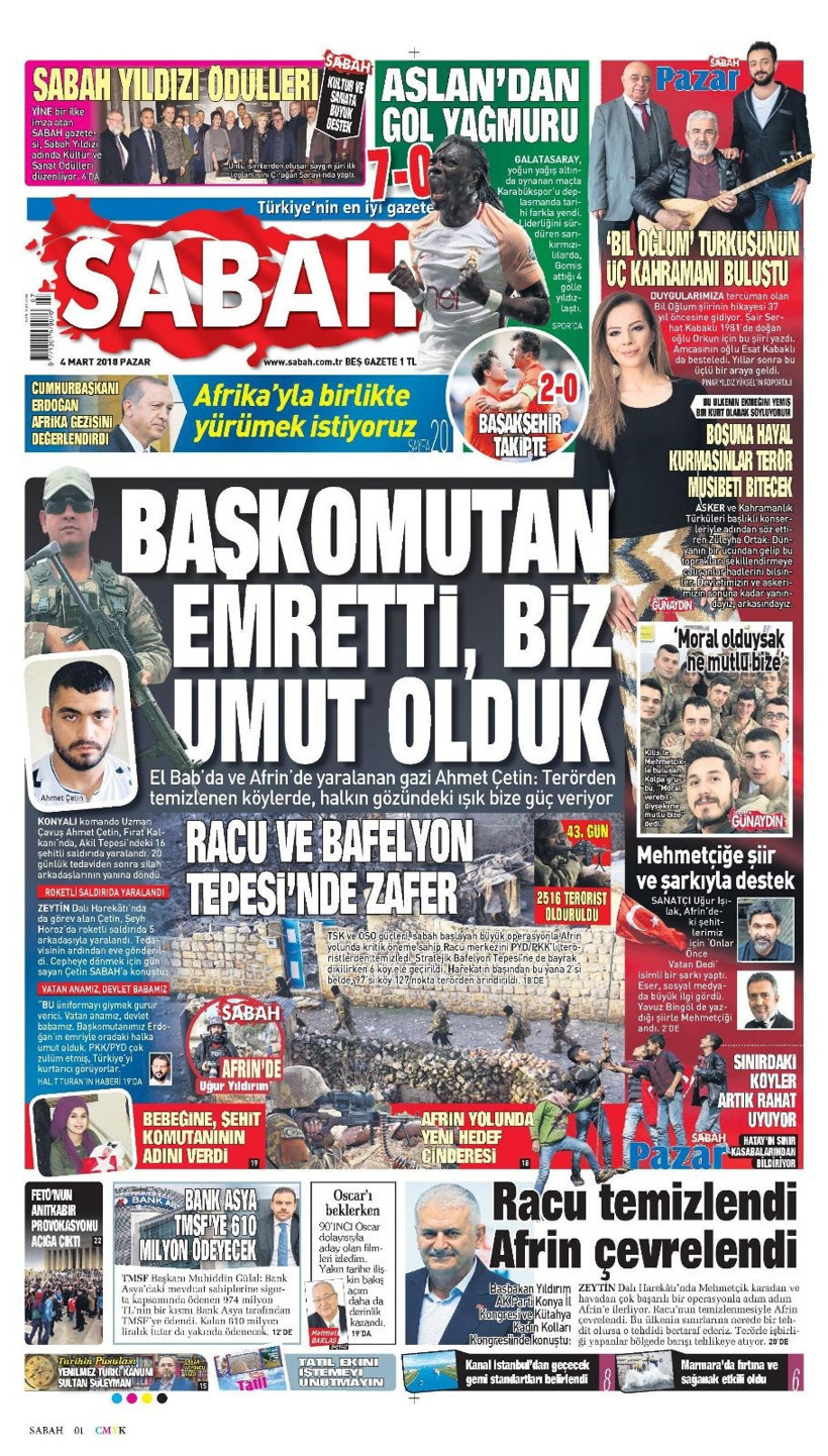 Gazete manşetleri 4 Mart 2018 Hürriyet - Sözcü - Fanatik - Resim: 4